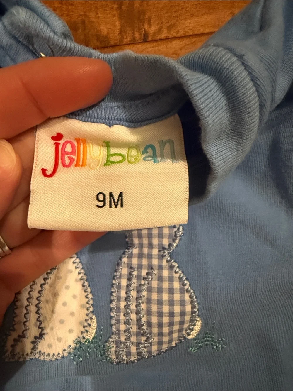 Jellybean Blue Baby Easter Romper with Bunny Appliqués